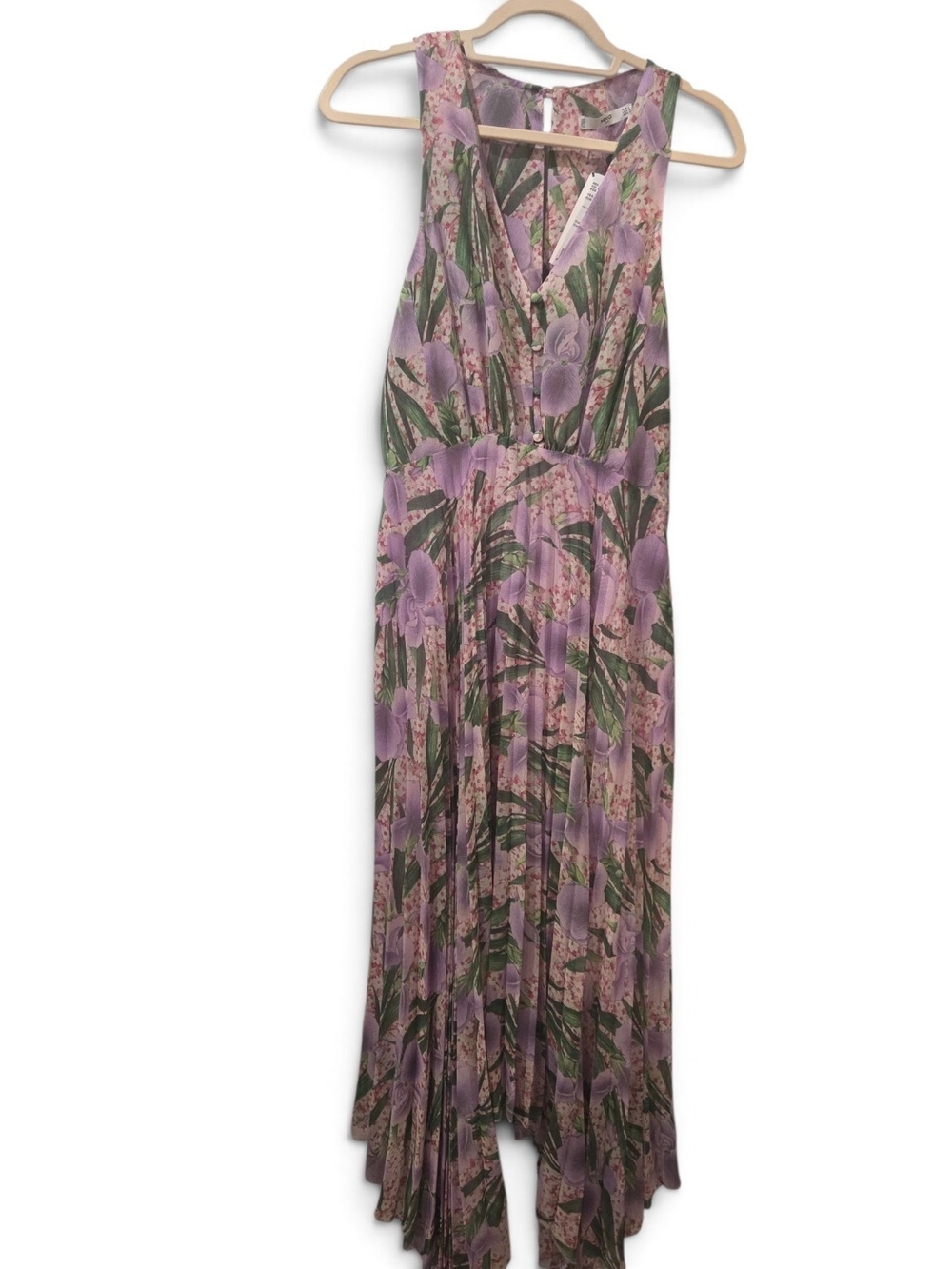 NWT Mango Lavender Floral Maxi Dress with Green Leaf Print Size 8